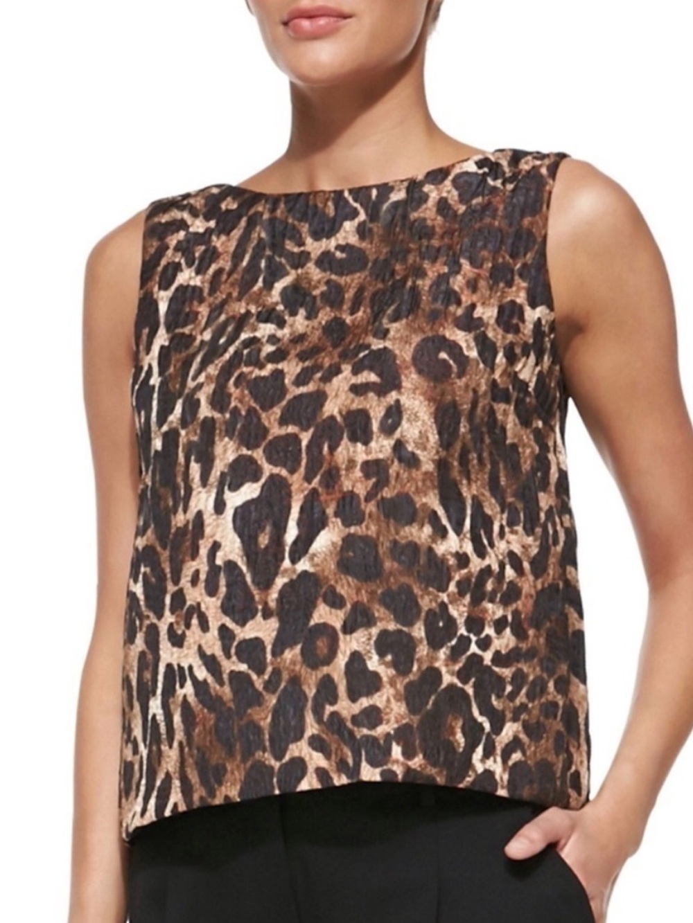 Lafayette 148 Maddie Leopard Print Crinkle Top sleeveless 4